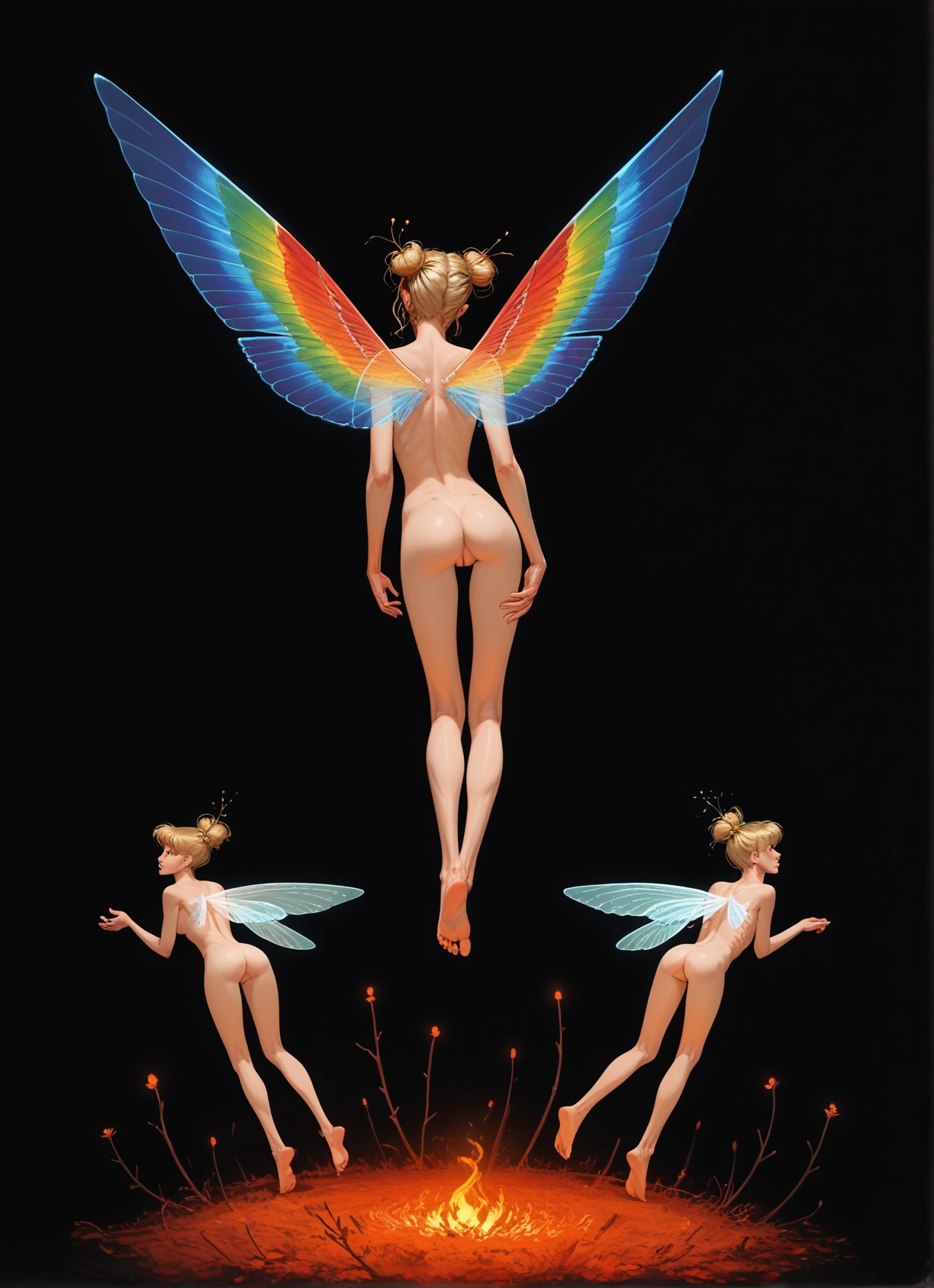 ass, wings, nude, 1girl, blonde hair, barefoot · Yamete.gg