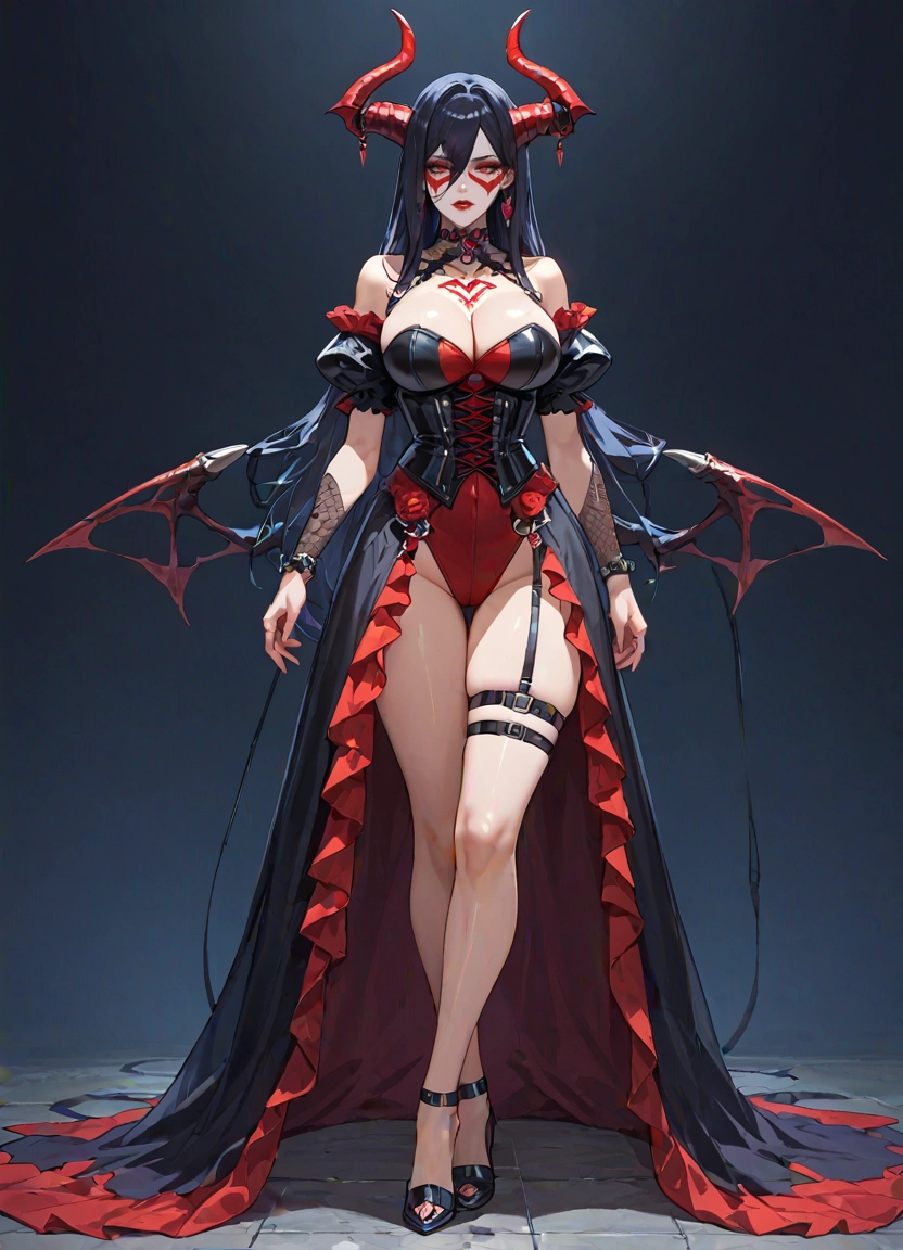 1girl, breasts, horns, solo, long hair, black hair · Yamete.gg