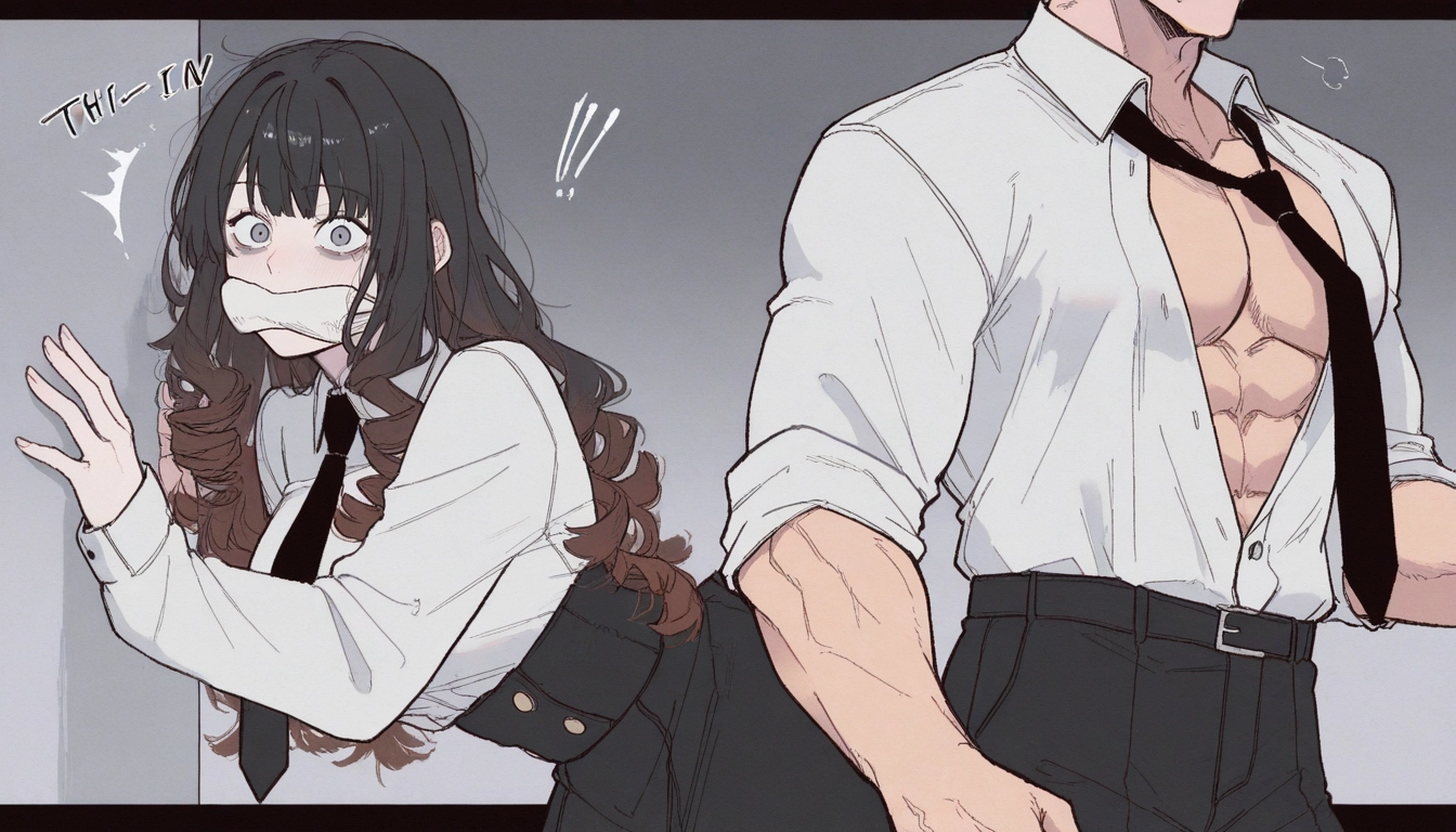 1girl, 1boy, necktie, shirt, black necktie, white shirt