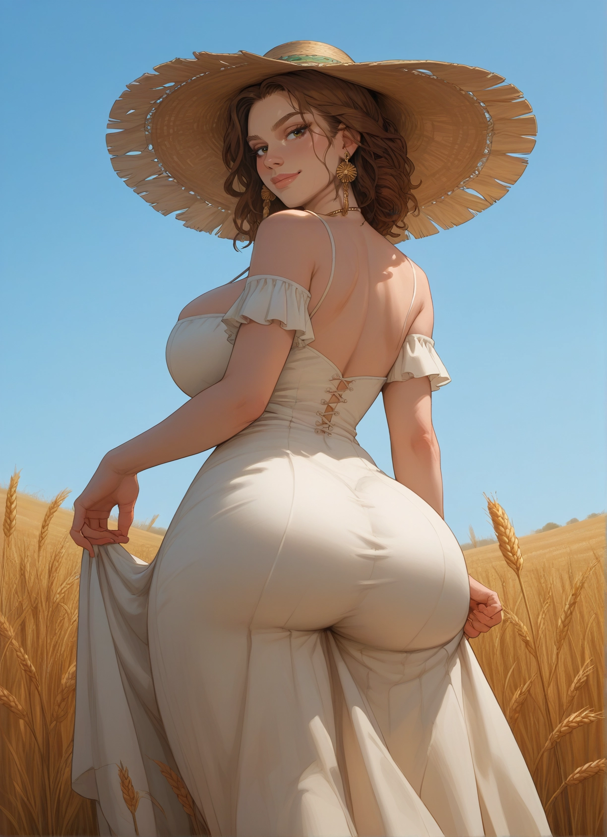 1girl, ass, breasts, hat, dress, solo · Yamete.gg
