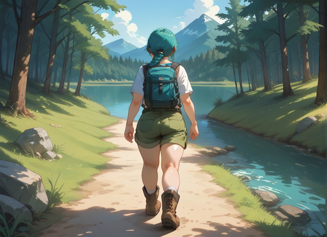 1girl, shorts, bag, solo, backpack, ass · Yamete.gg