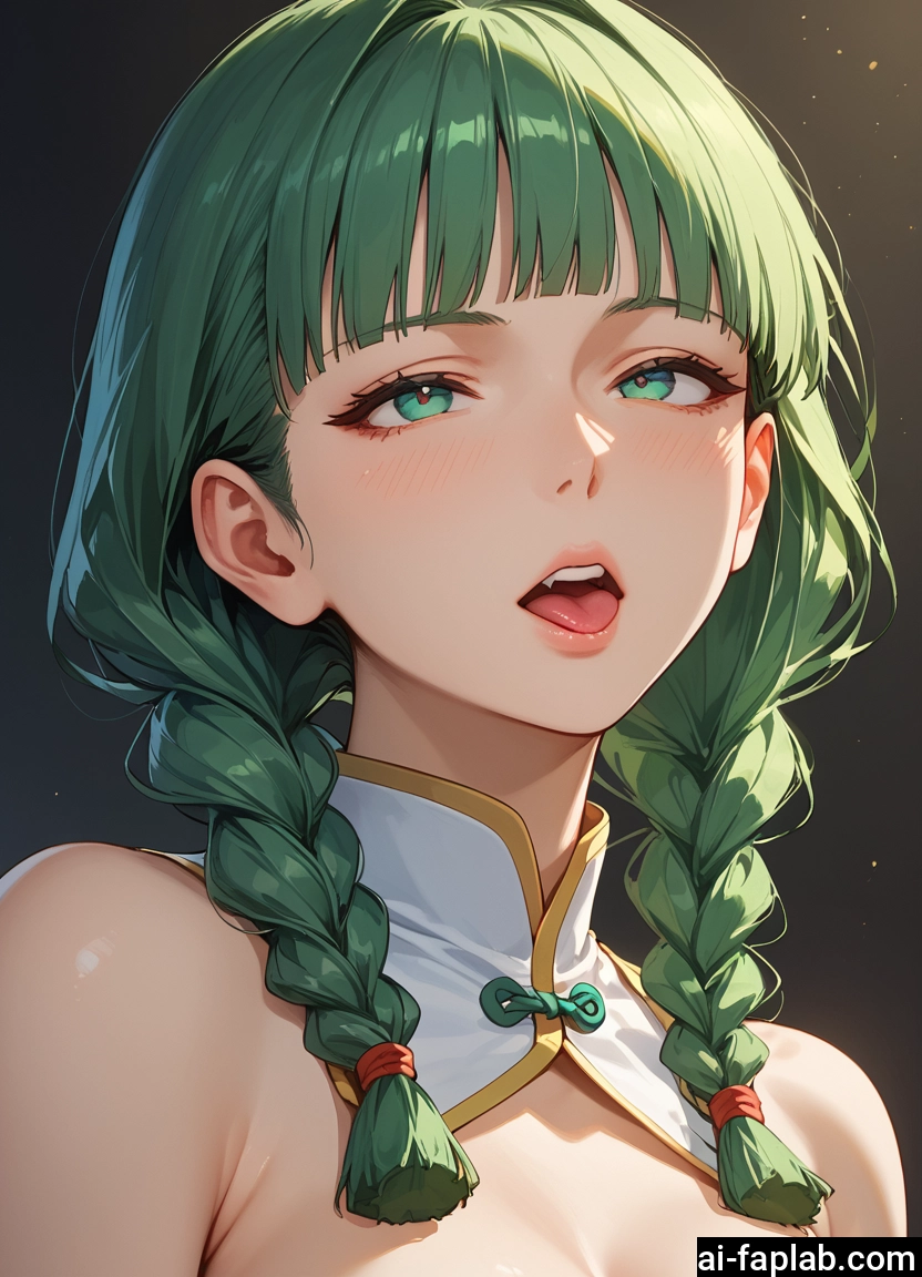 1girl, solo, braid, green hair, twin braids, open mouth · Yamete.gg