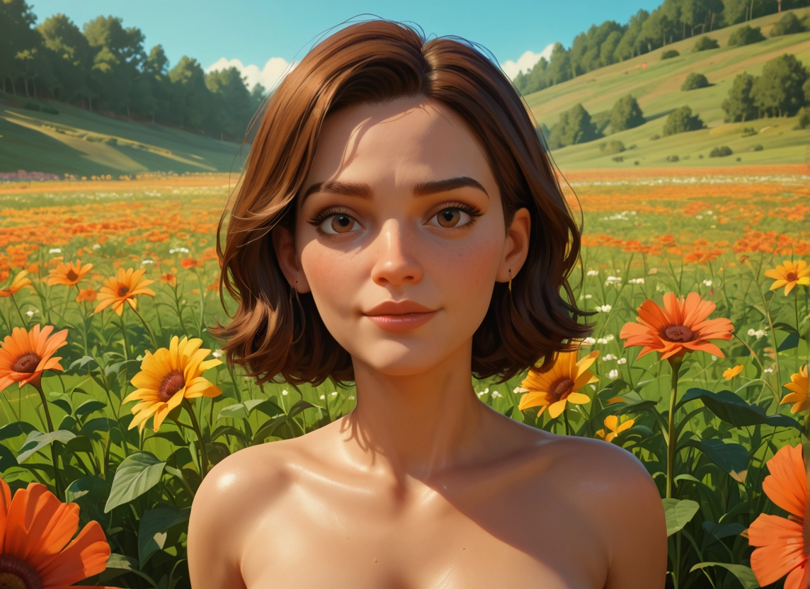 1girl, flower, solo, brown hair, outdoors, brown eyes · Yamete.gg