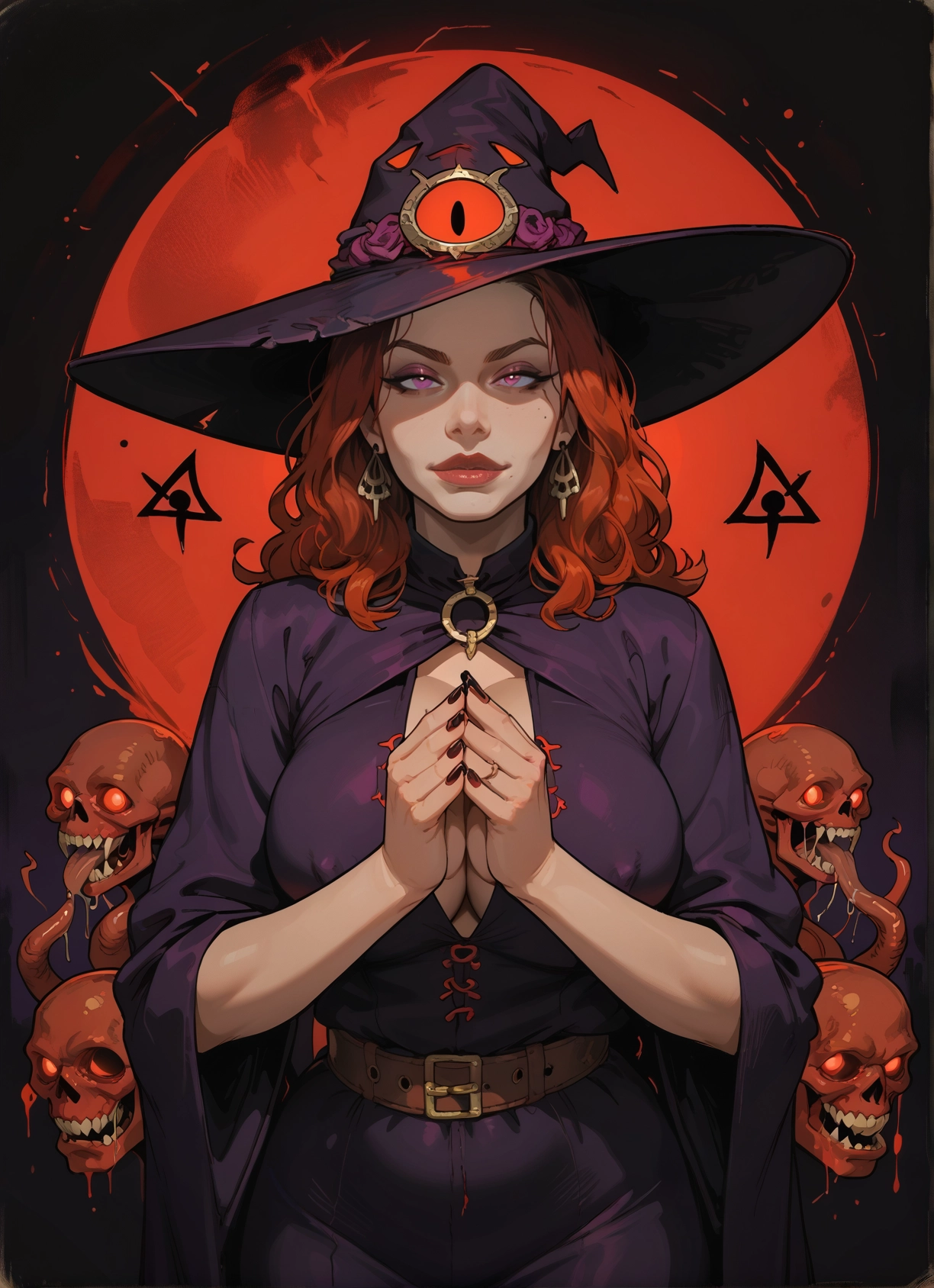 1girl, hat, breasts, witch hat, jewelry, earrings · Yamete.gg