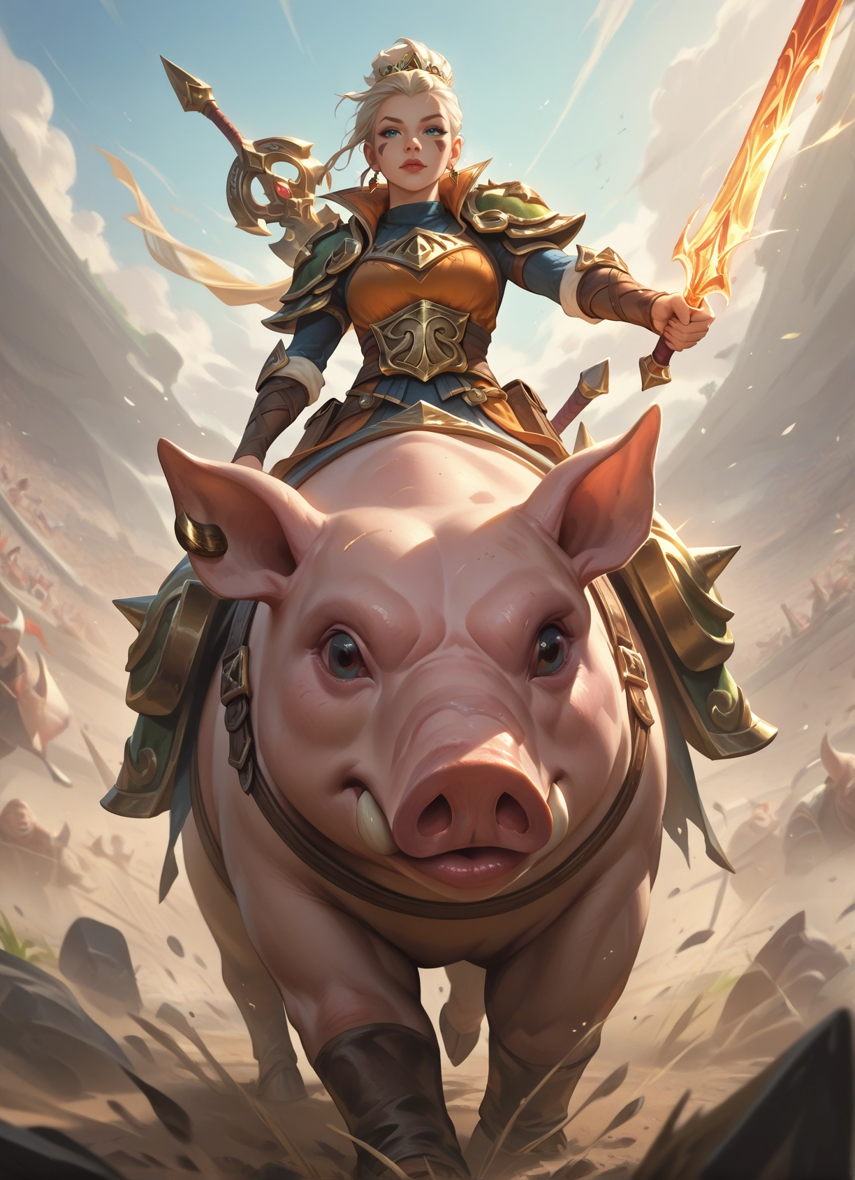 weapon, 1girl, sword, armor, blue eyes, blonde hair · Yamete.gg