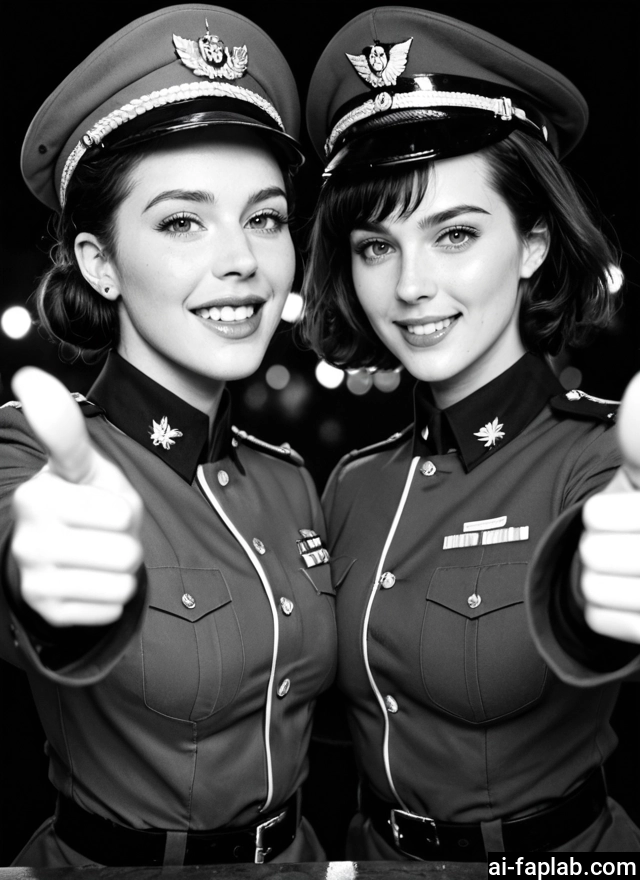 multiple girls, 2girls, monochrome, greyscale, uniform, hat · Yamete.gg