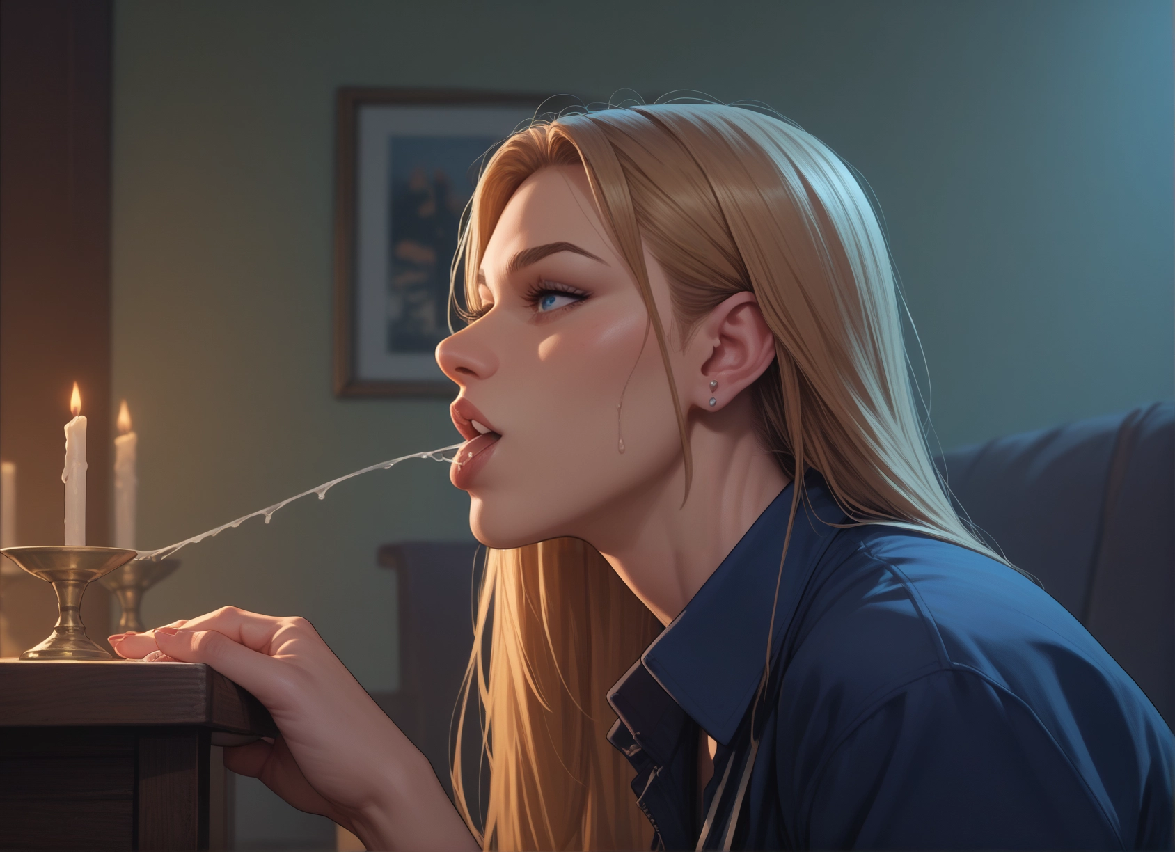 1girl, blonde hair, solo, candle, jewelry, blue eyes · Yamete.gg