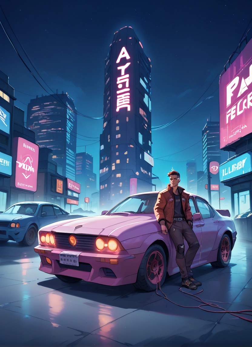 car, motor vehicle, ground vehicle, 1boy, night, male focus · Yamete.gg