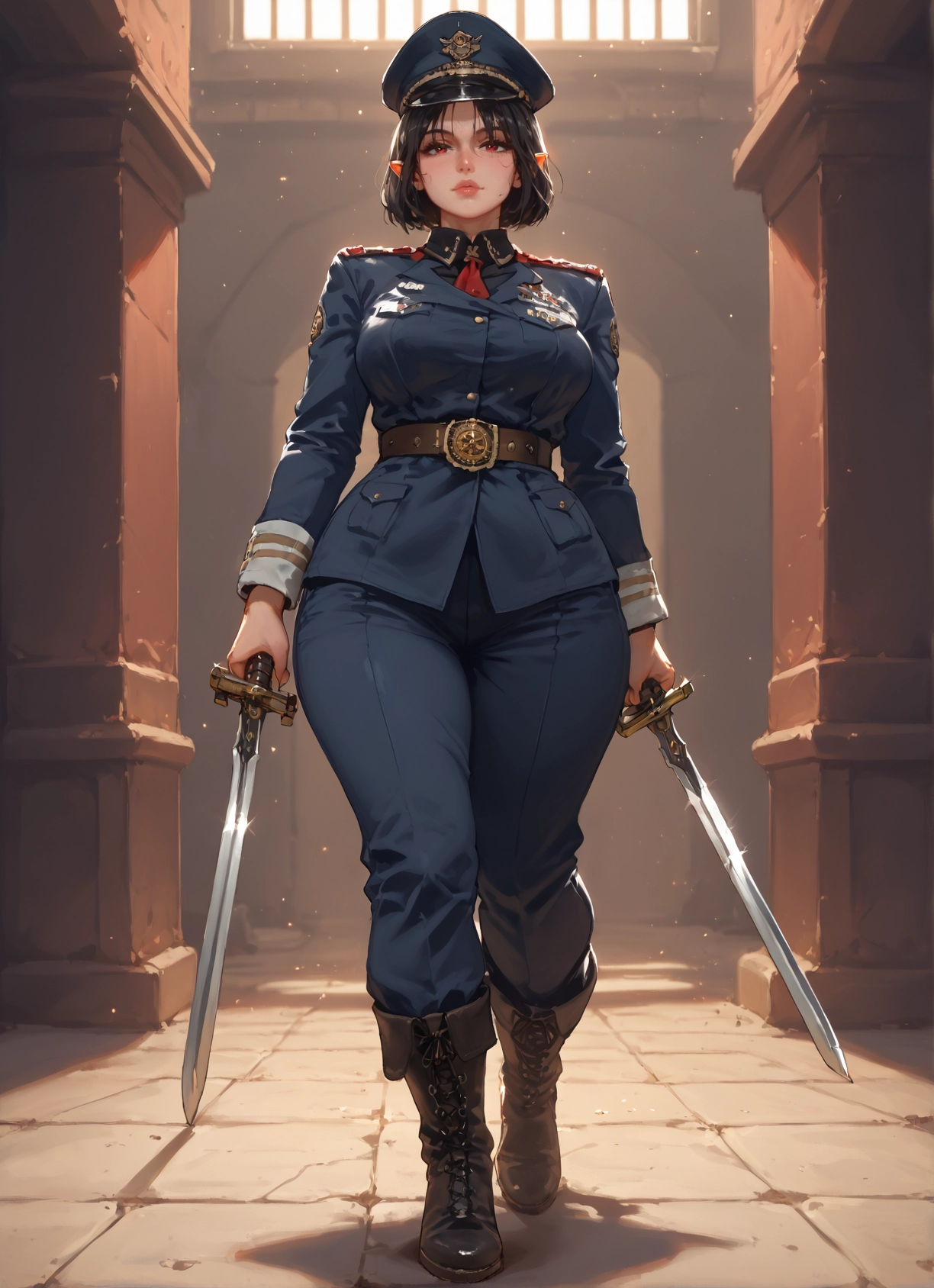 1girl, weapon, hat, uniform, boots, sword · Yamete.gg