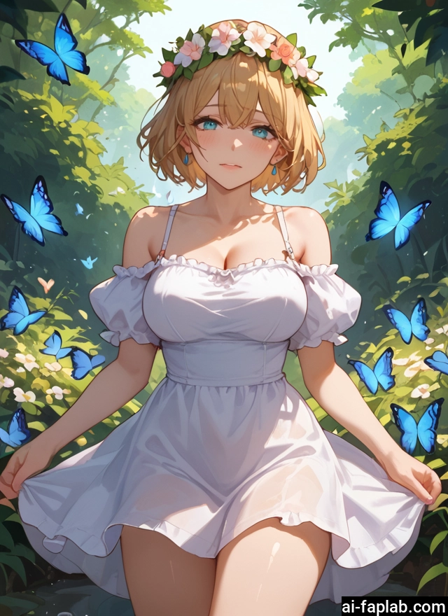 1girl, breasts, dress, bug, butterfly, solo