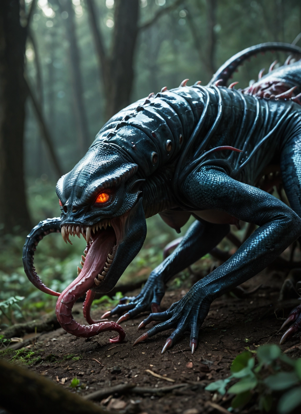 no humans, tongue, nature, forest, open mouth, teeth · Yamete.gg