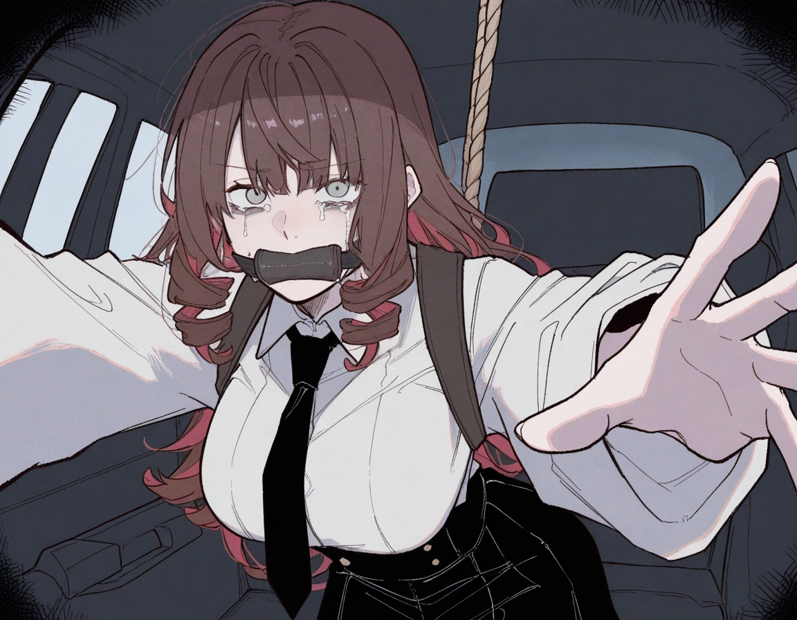 1girl, necktie, shirt, tears, solo, long hair
