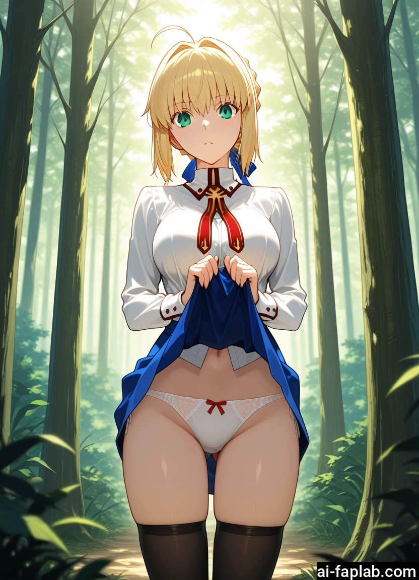 1girl, underwear, panties, skirt, thighhighs, blonde hair