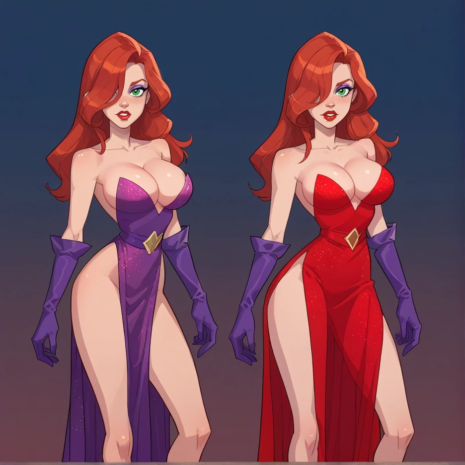 breasts, 1girl, gloves, dress, green eyes, hair over one eye · Yamete.gg