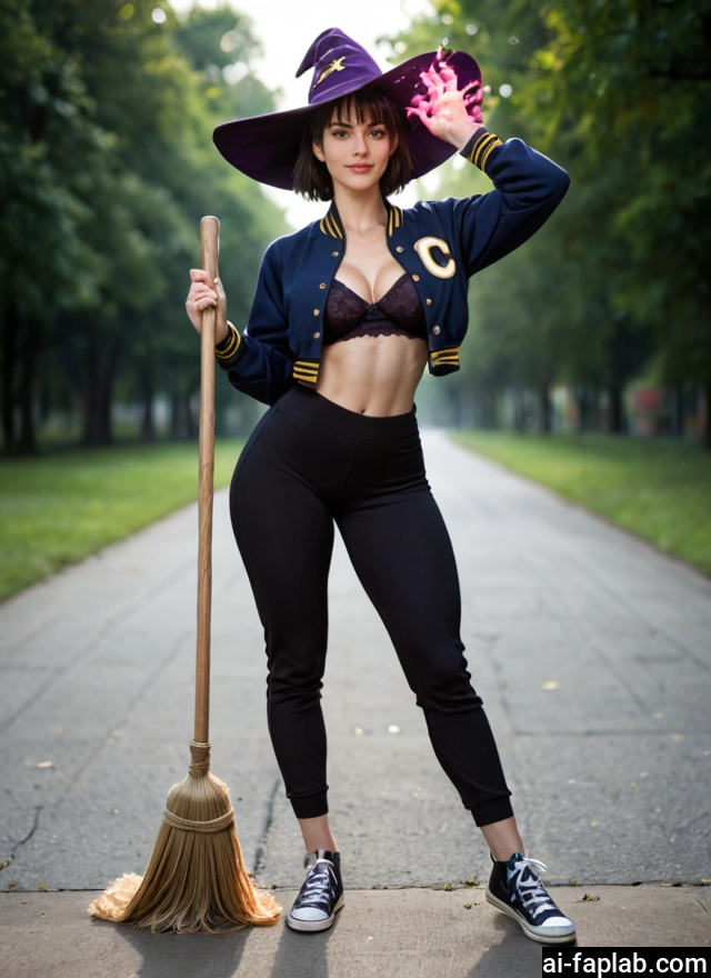 1girl, hat, underwear, witch hat, broom, bra