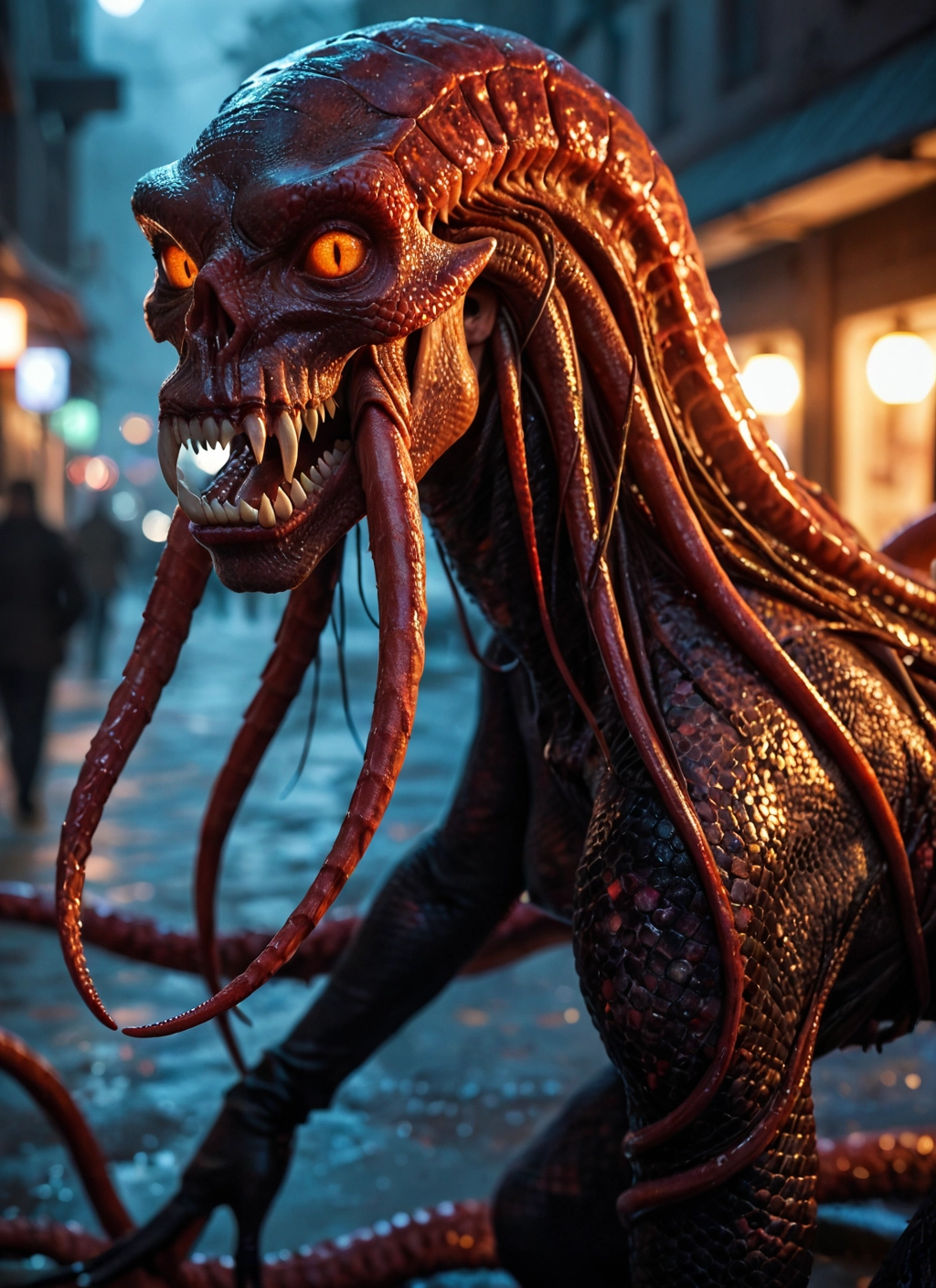 teeth, open mouth, sharp teeth, monster, blurry, blurry background · Yamete.gg