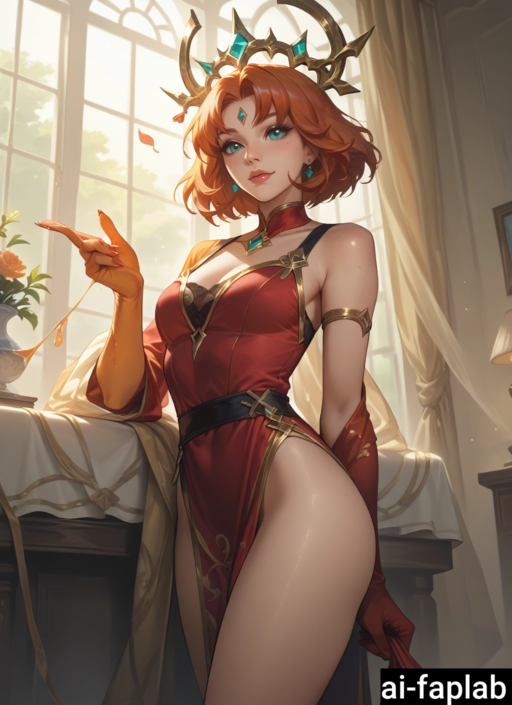 1girl, breasts, solo, dress, gloves, short hair · Yamete.gg