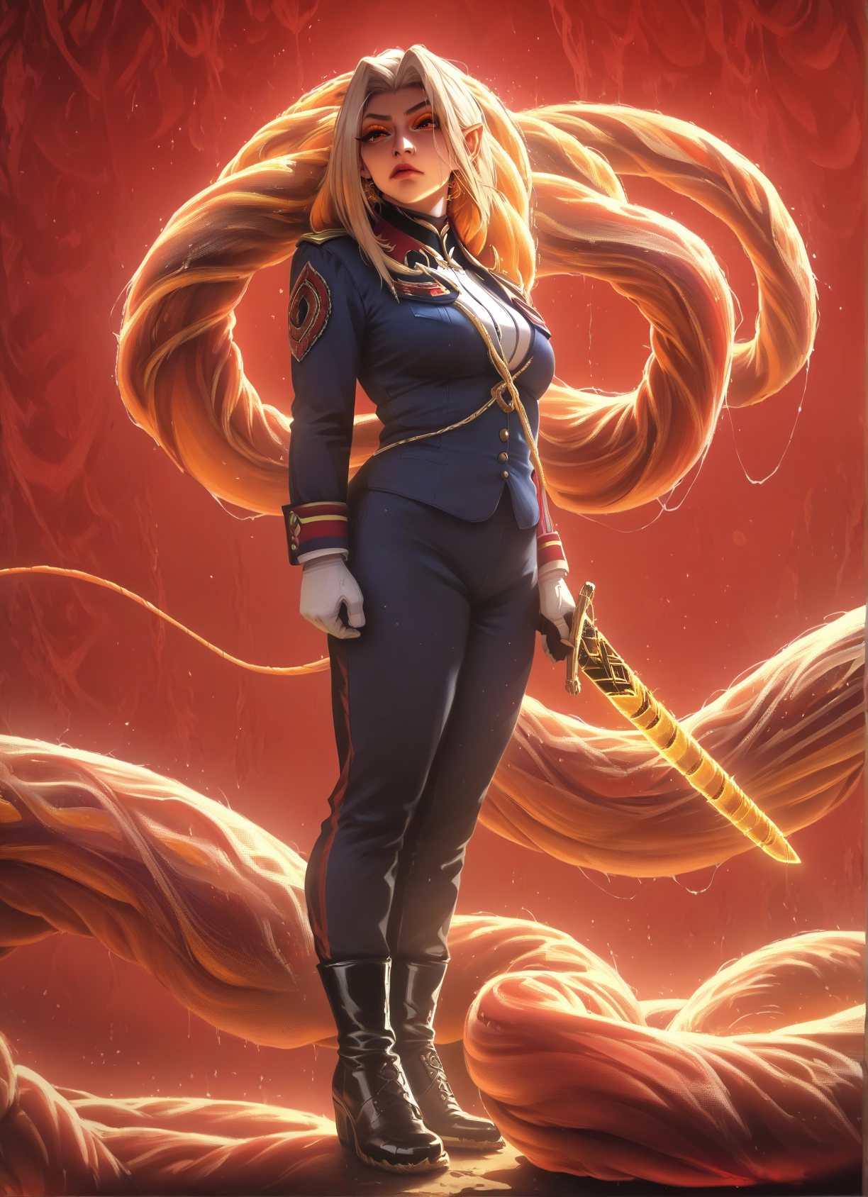 1girl, weapon, sword, boots, gloves, uniform · Yamete.gg