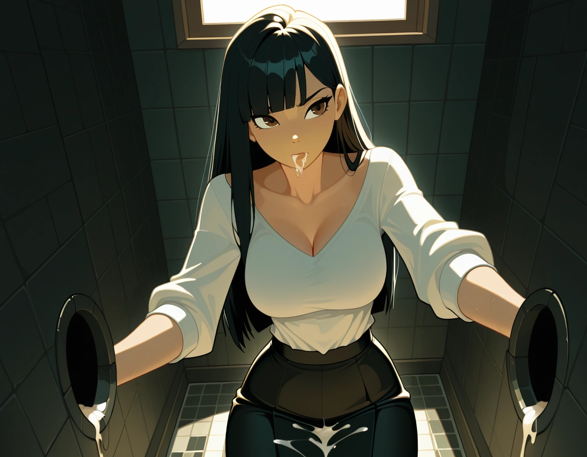 1girl, breasts, solo, black hair, cleavage, long hair · Yamete.gg