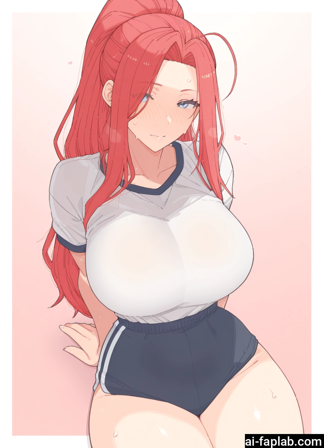 1girl, breasts, buruma, blush, long hair, blue eyes