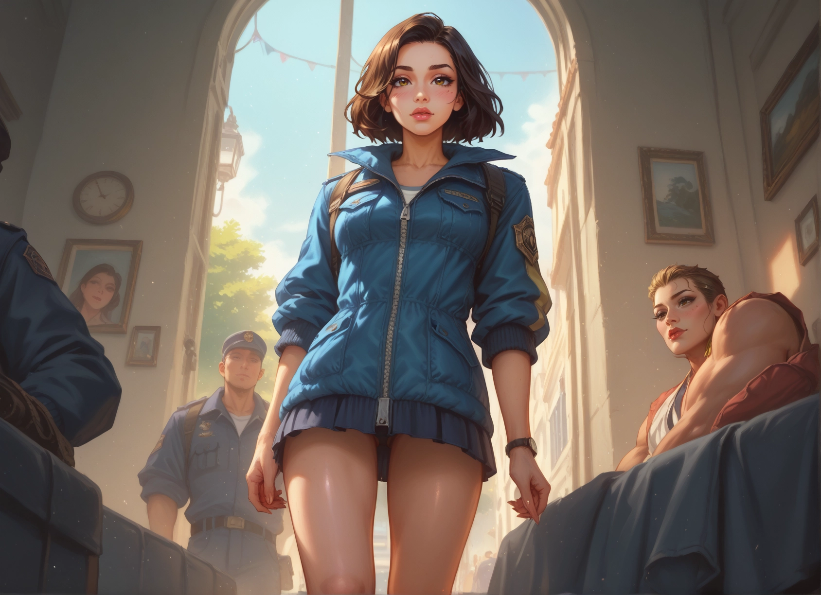 skirt, multiple boys, brown hair, police, police uniform, short hair · Yamete.gg