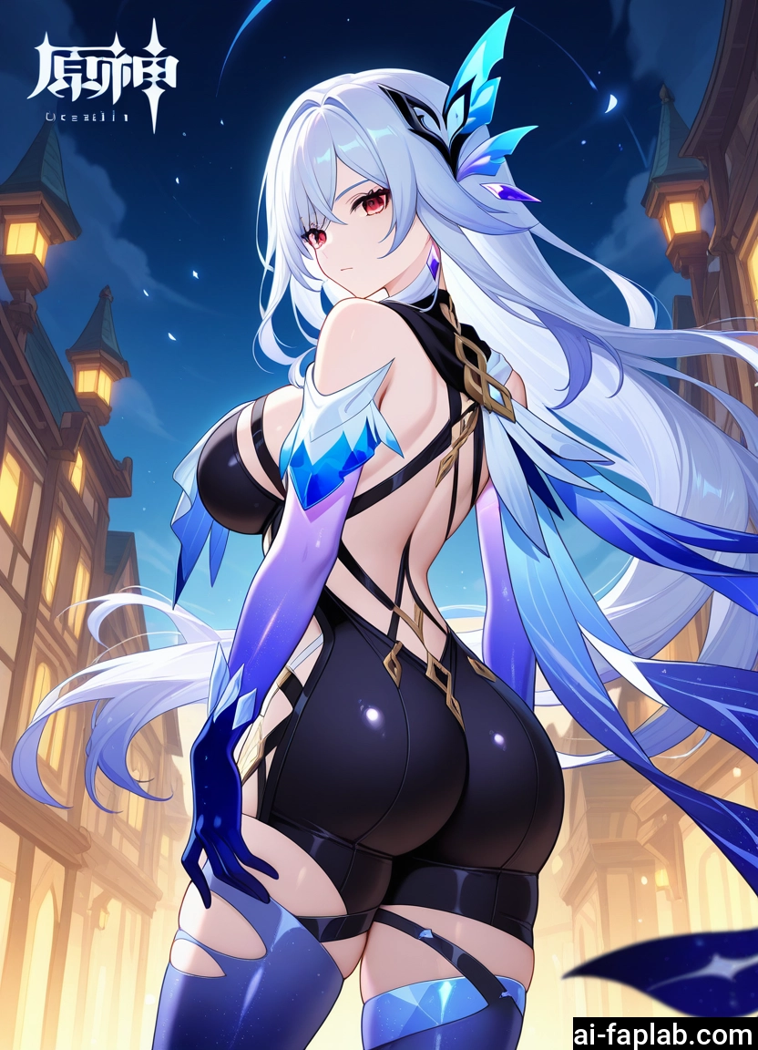 1girl, ass, breasts, long hair, gloves, hair ornament
