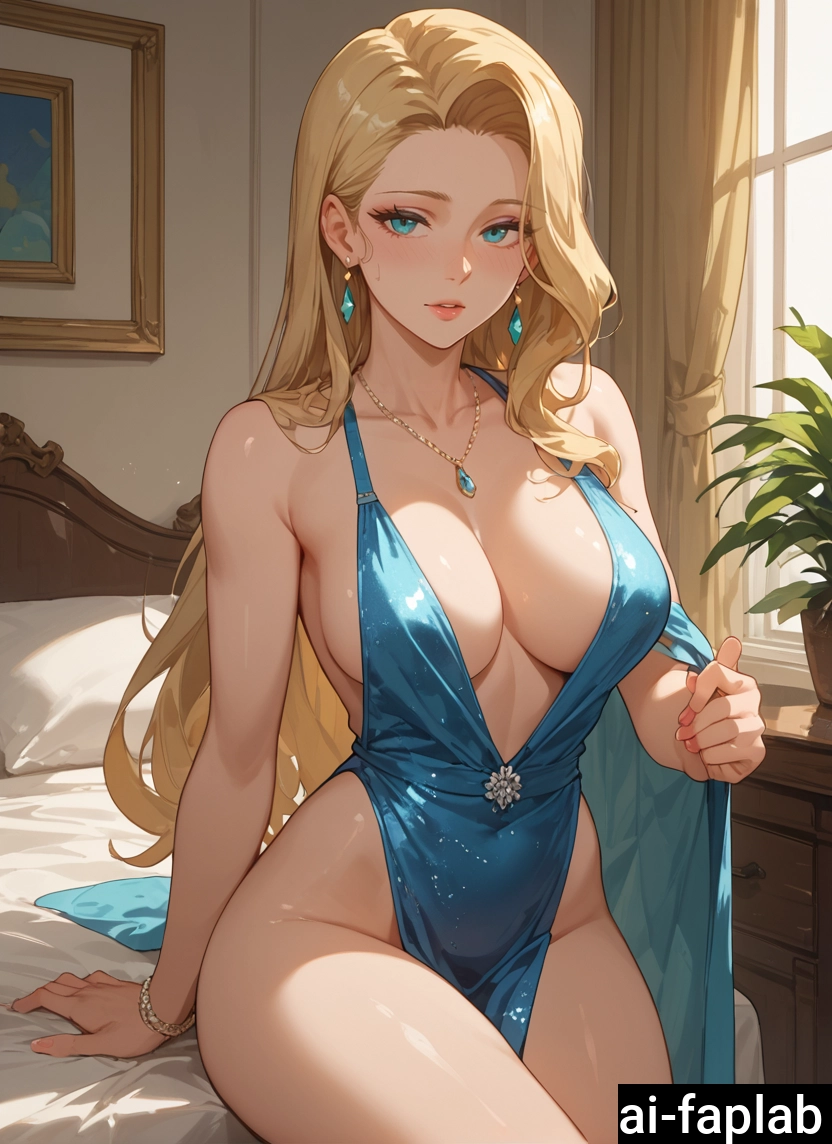 1girl, breasts, jewelry, blonde hair, solo, long hair