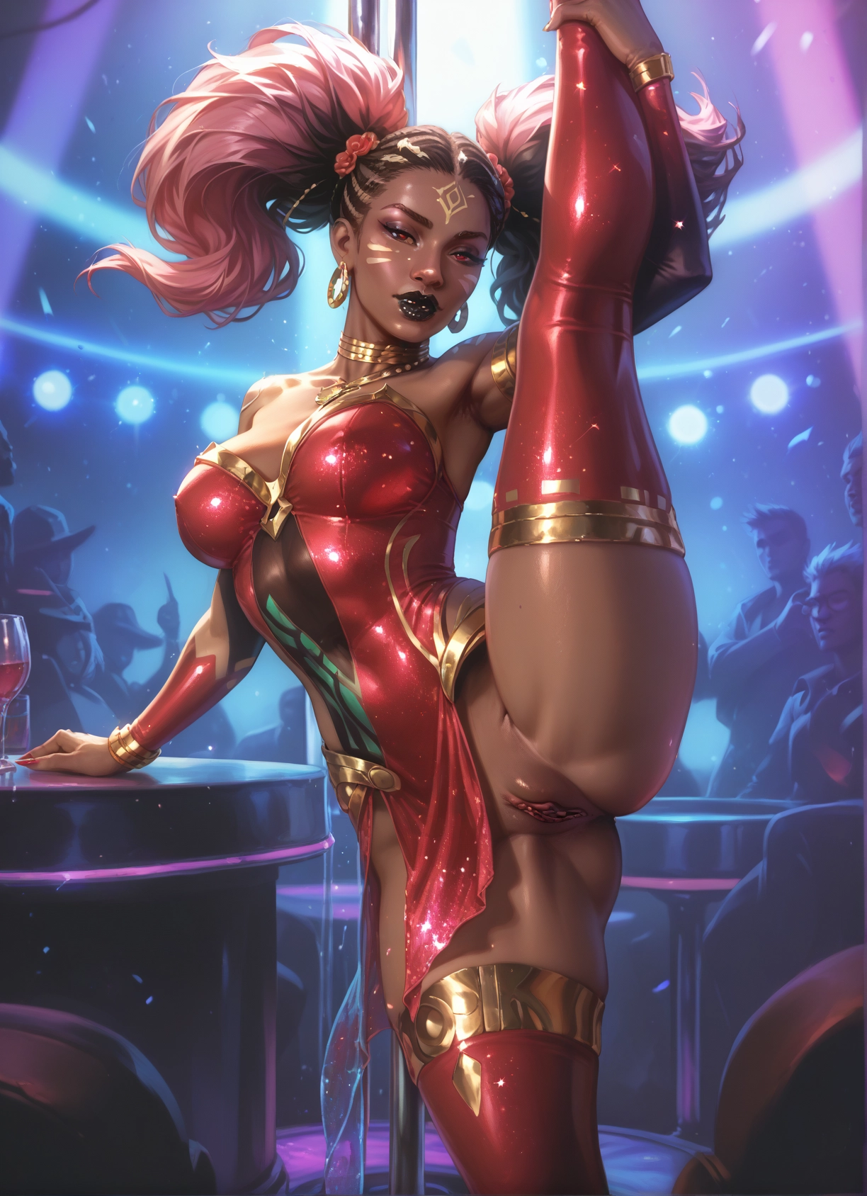 pussy, twintails, jewelry, standing, breasts, split · Yamete.gg