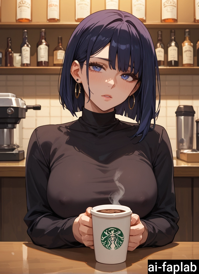 1girl, breasts, cup, jewelry, earrings, solo