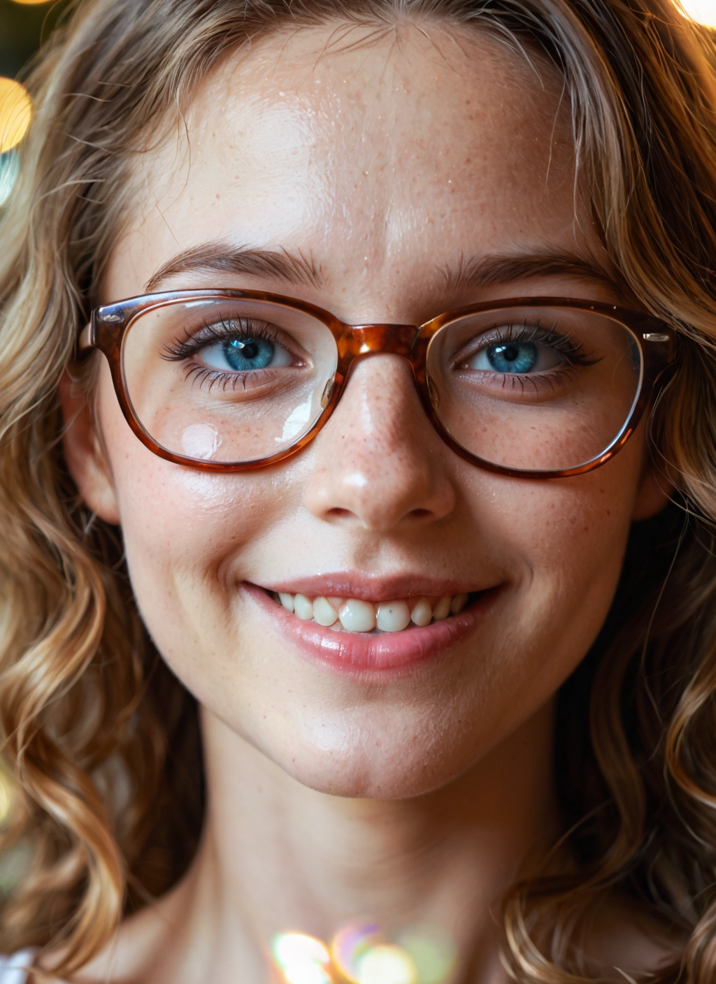1girl, solo, glasses, smile, freckles, blue eyes · Yamete.gg