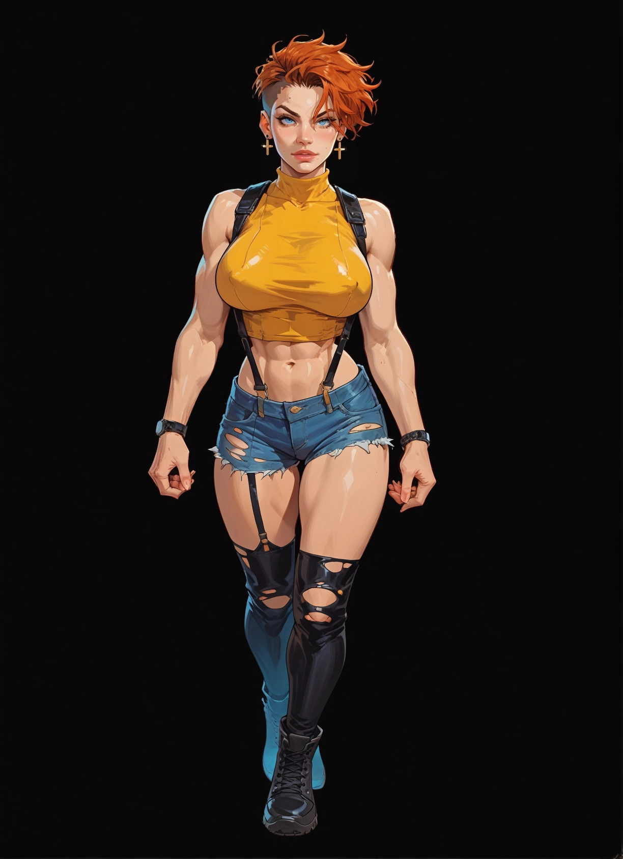 1girl, breasts, jewelry, solo, earrings, abs · Yamete.gg