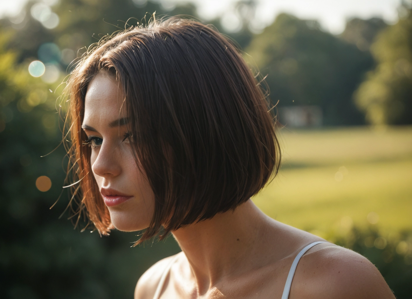 1girl, solo, short hair, blurry, blurry background, outdoors · Yamete.gg