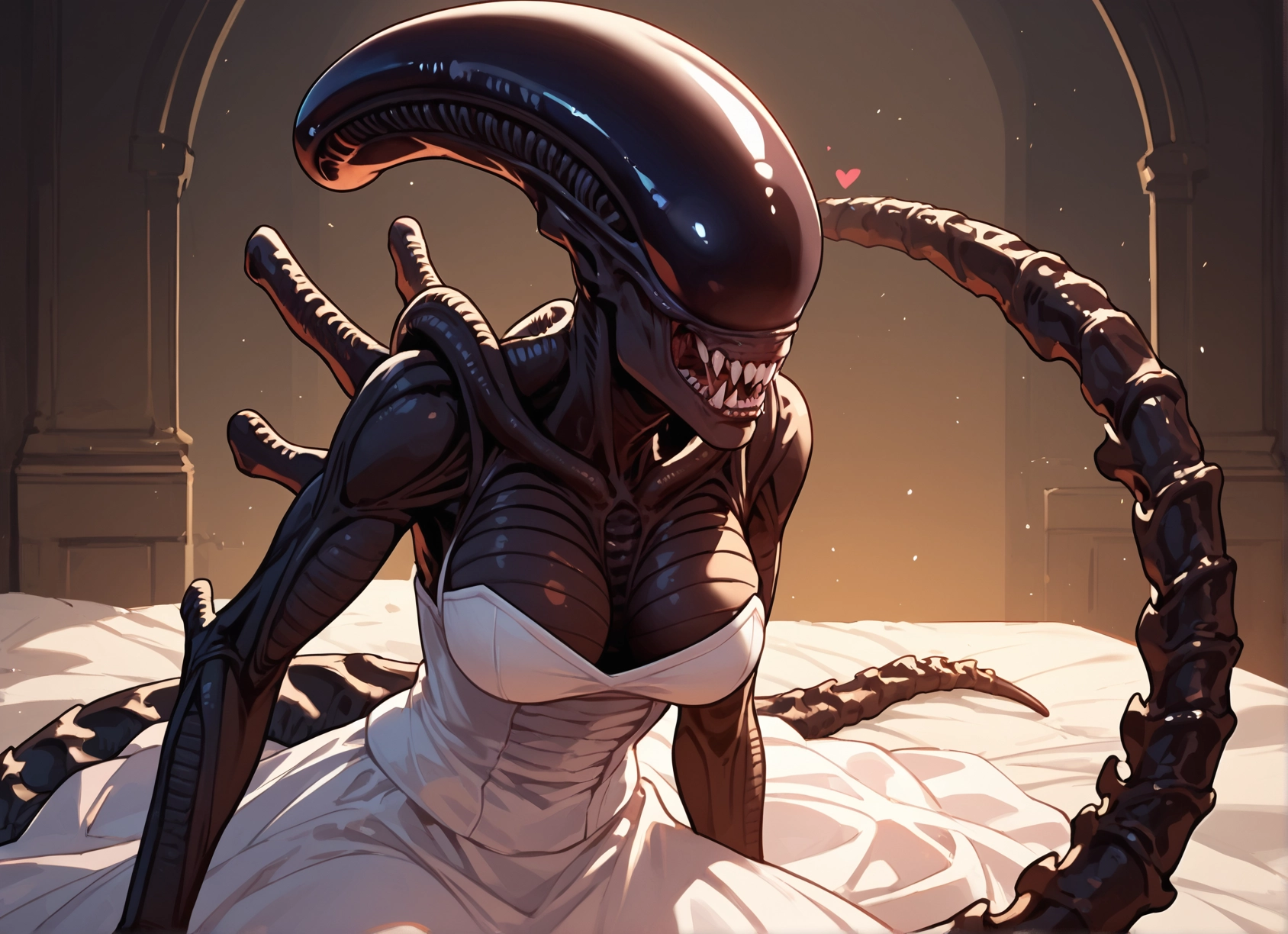 1girl, breasts, dress, teeth, heart, large breasts · Yamete.gg