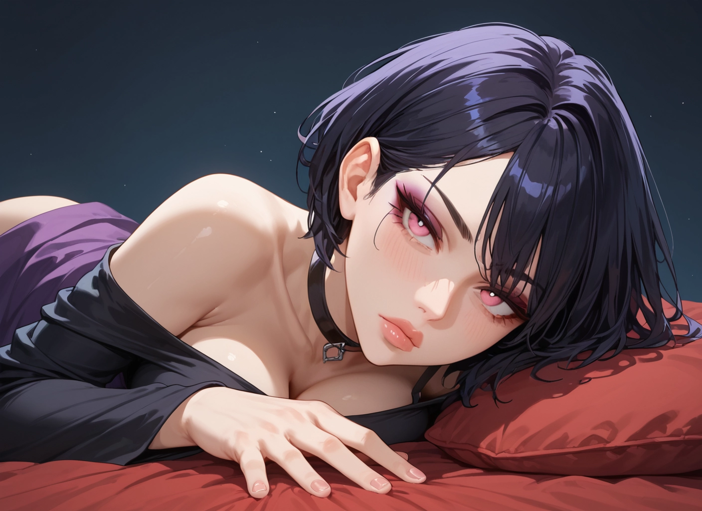 1girl, breasts, solo, lying, choker, looking at viewer · Yamete.gg