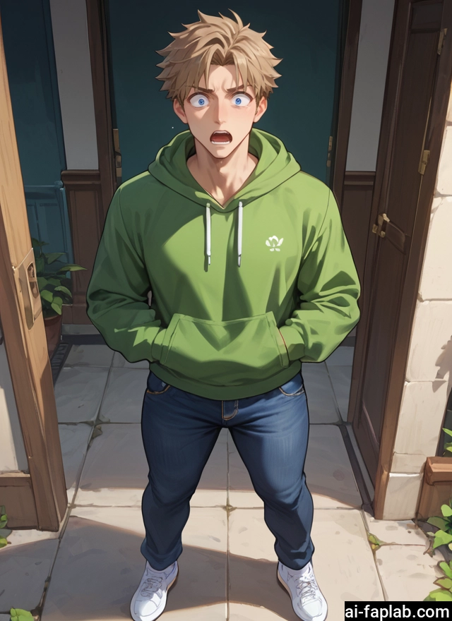 1boy, male focus, hood, pants, blue eyes, hoodie · Yamete.gg