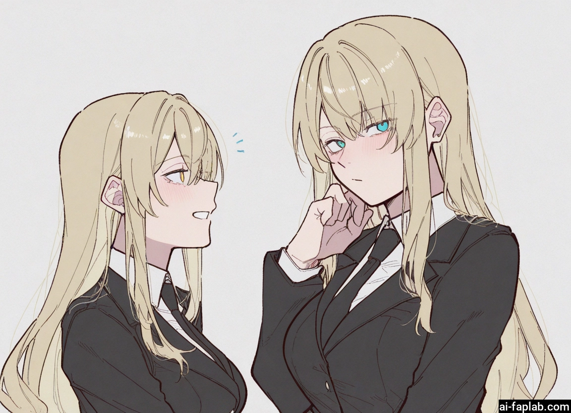necktie, long hair, multiple girls, blonde hair, 2girls, blush