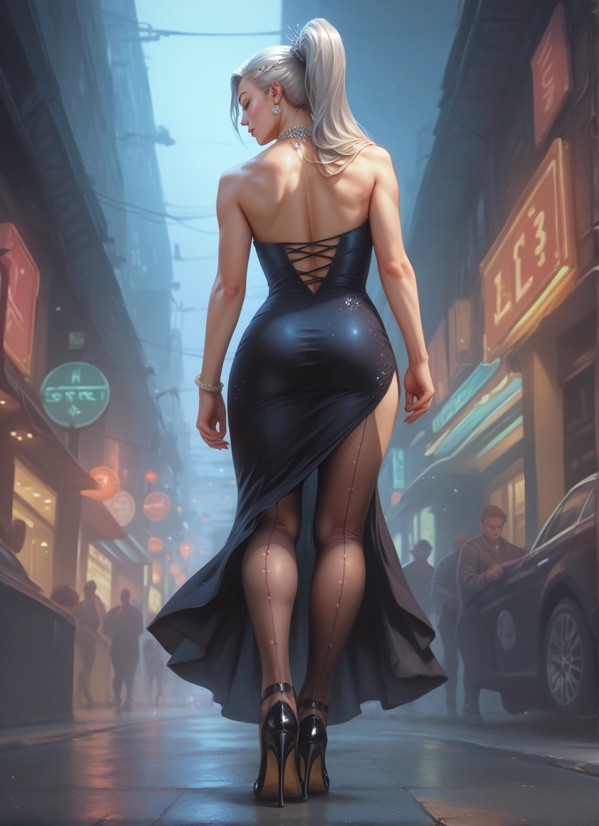 ass, dress, high heels, jewelry, ground vehicle, car · Yamete.gg