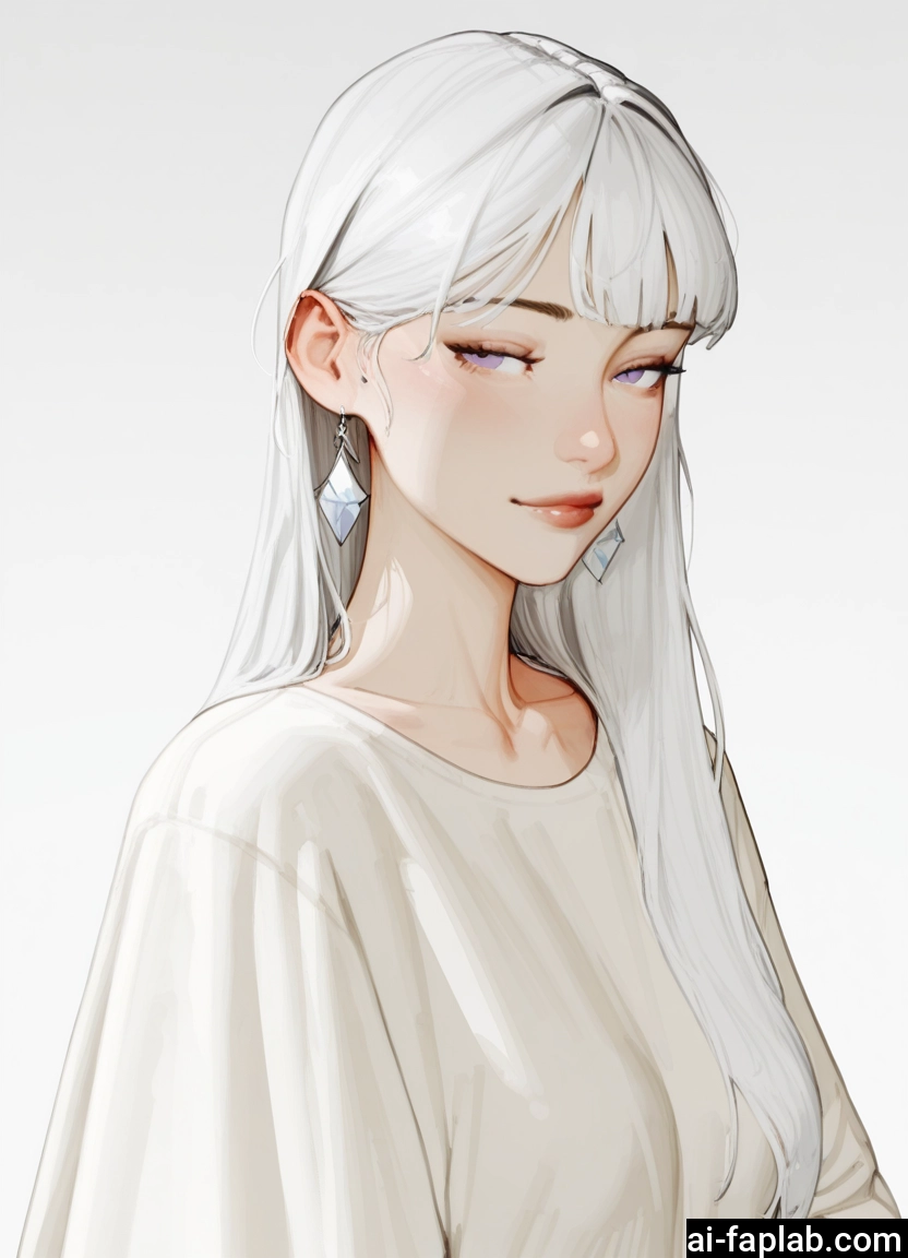1girl, solo, jewelry, earrings, long hair, white hair