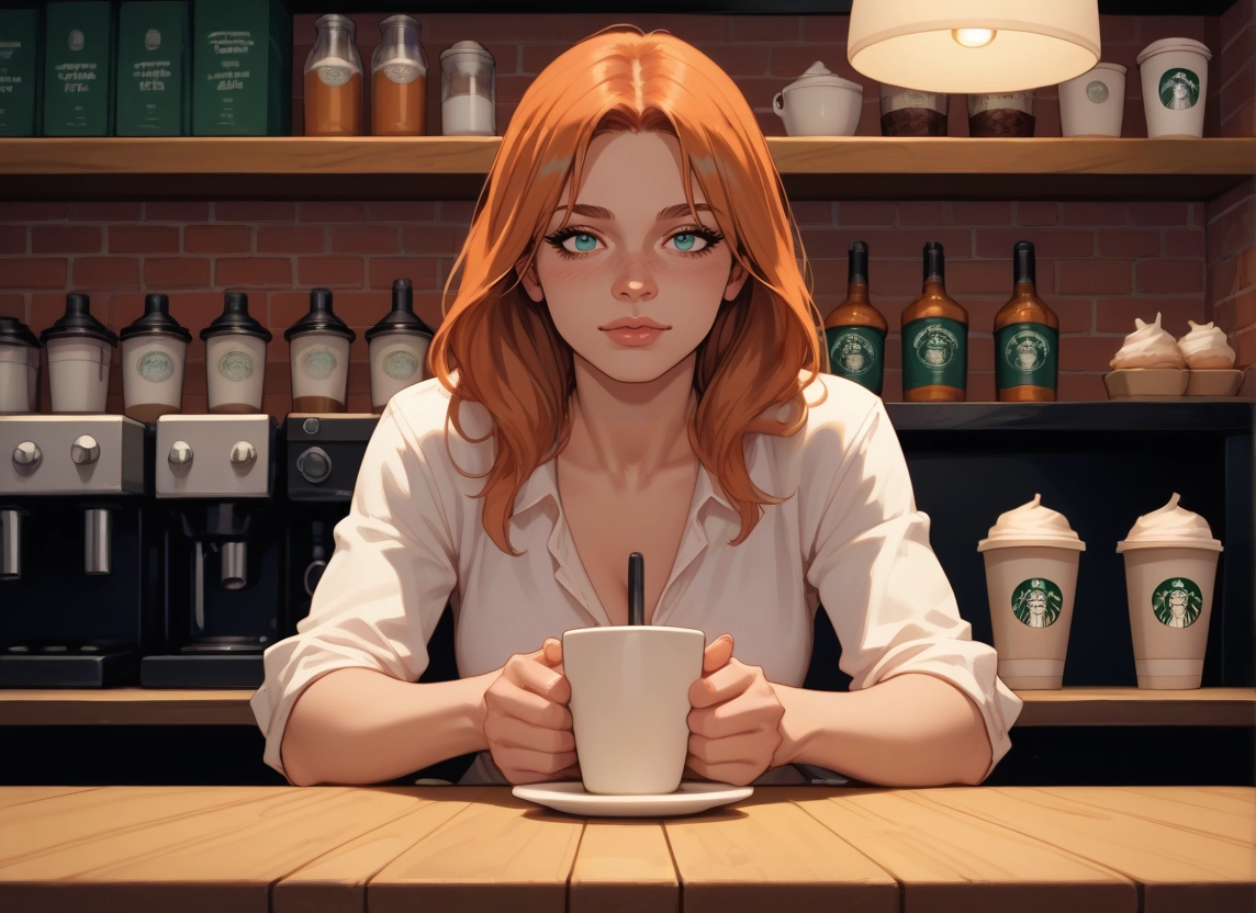 1girl, cup, solo, breasts, looking at viewer, shirt · Yamete.gg