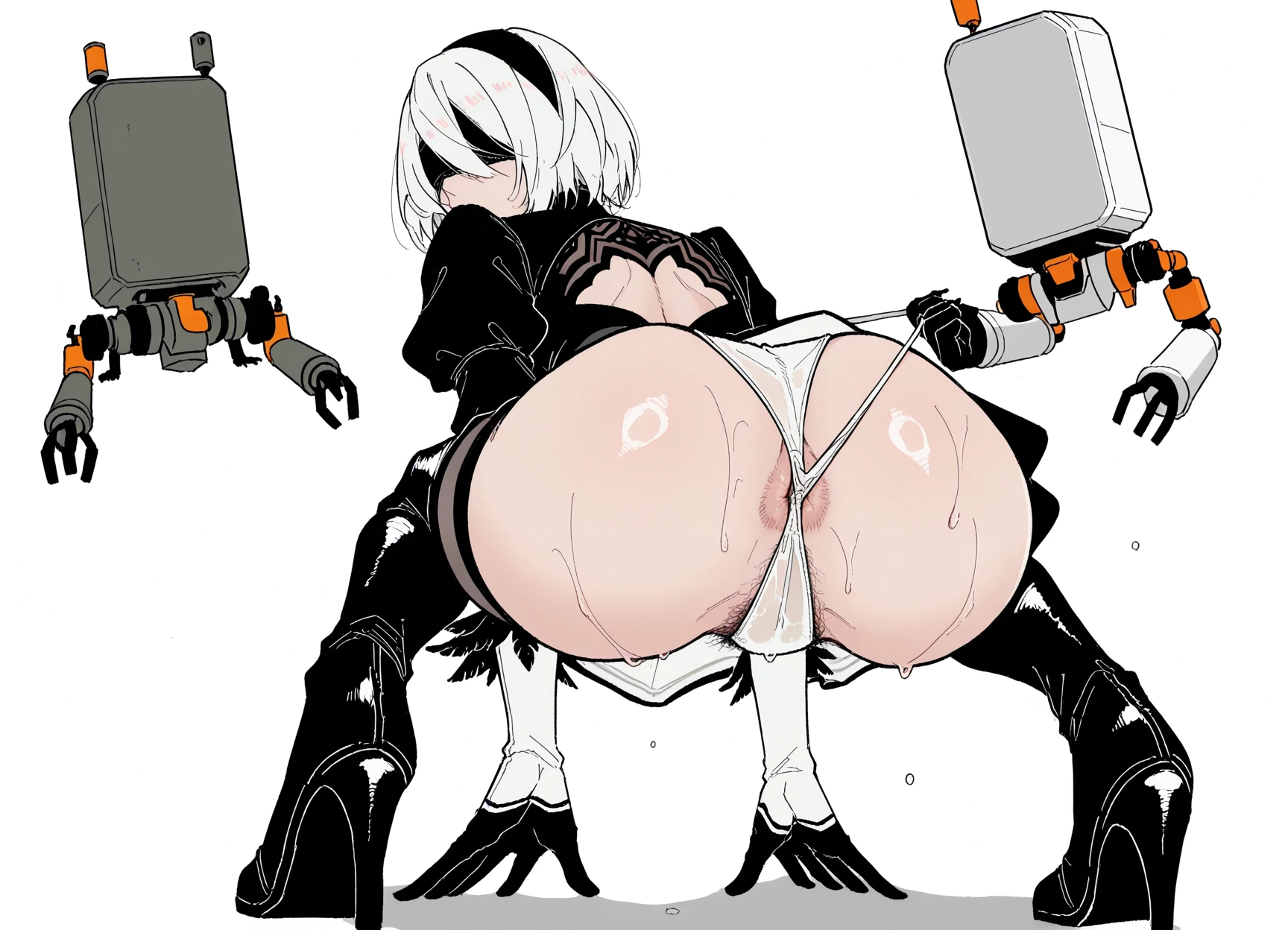 1girl, ass, blindfold, thighhighs, high heels, anus · Yamete.gg