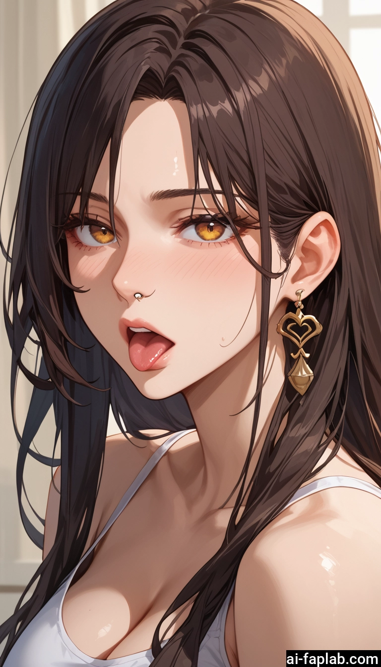 1girl, breasts, jewelry, tongue, earrings, tongue out