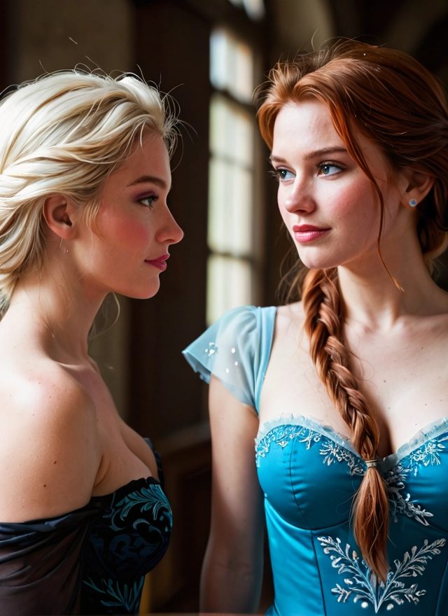 2girls, multiple girls, braid, breasts, blonde hair, jewelry · Yamete.gg