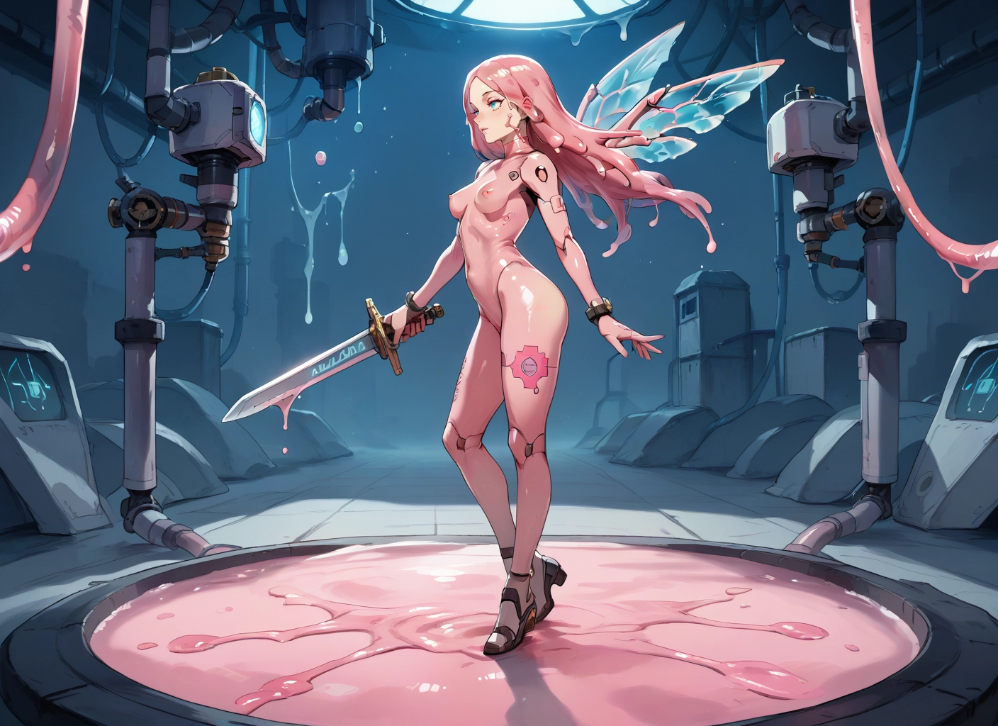 1girl, breasts, weapon, holding weapon, sword, long hair · Yamete.gg