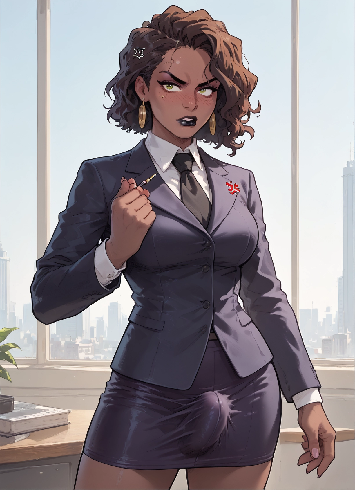 futanari, 1girl, jewelry, earrings, skirt, solo · Yamete.gg