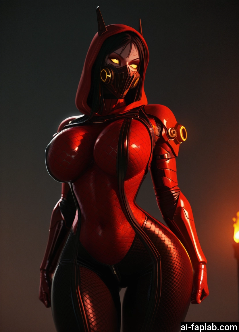 1girl, breasts, bodysuit, solo, mask, hood
