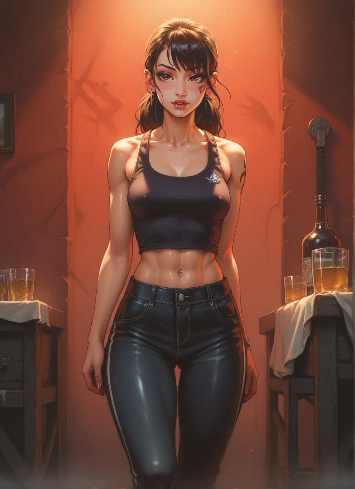 1girl, breasts, pants, solo, piercing, navel · Yamete.gg