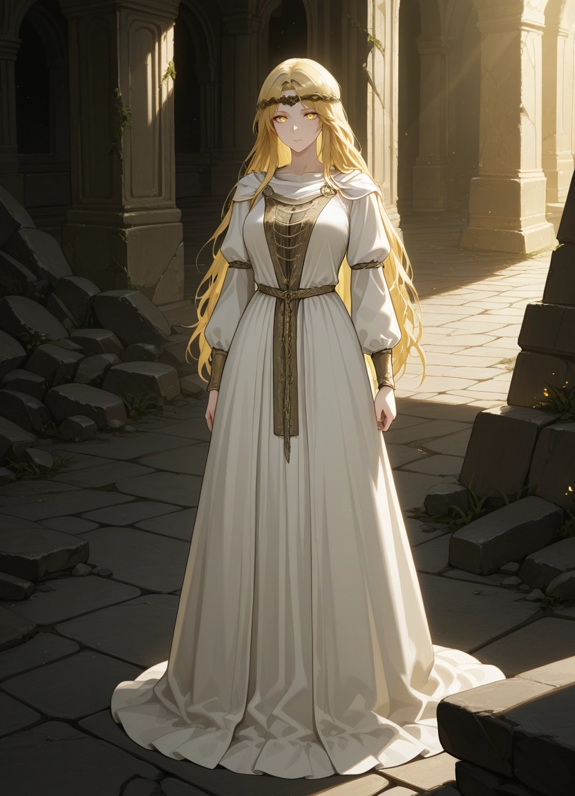 1girl, solo, blonde hair, long hair, yellow eyes, dress · Yamete.gg