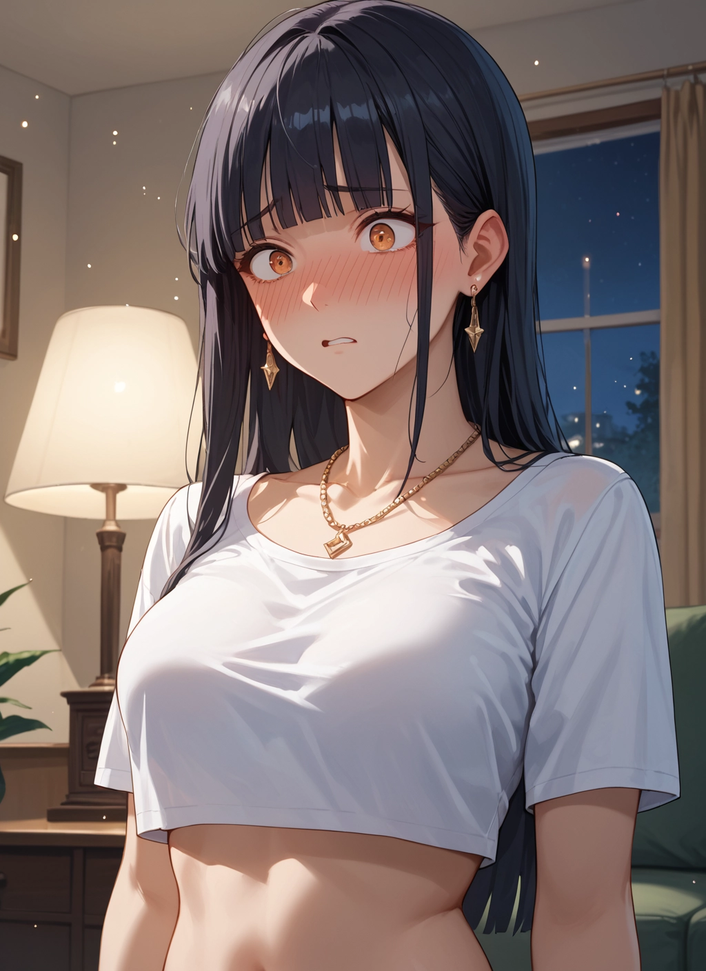 1girl, blush, jewelry, long hair, earrings, solo · Yamete.gg
