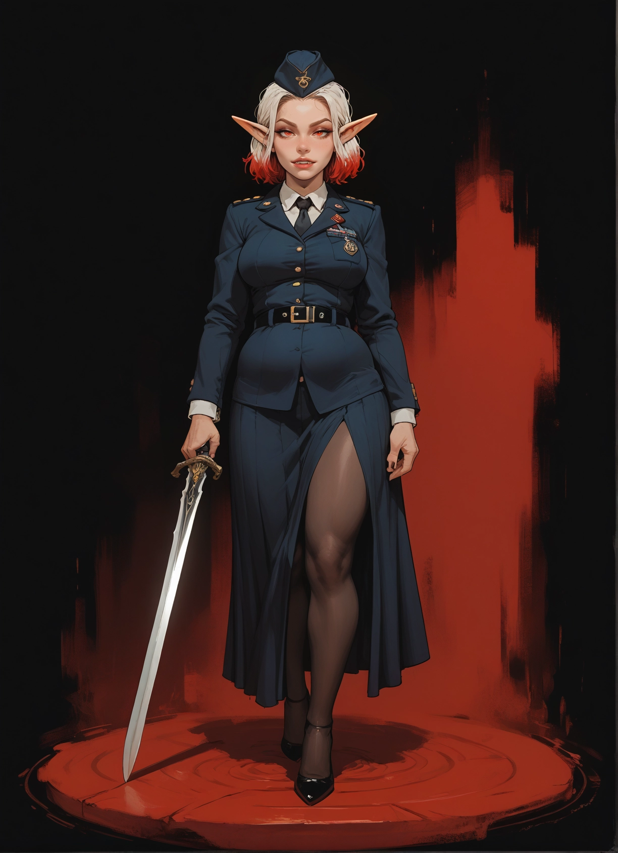 1girl, weapon, sword, pointy ears, solo, pantyhose · Yamete.gg