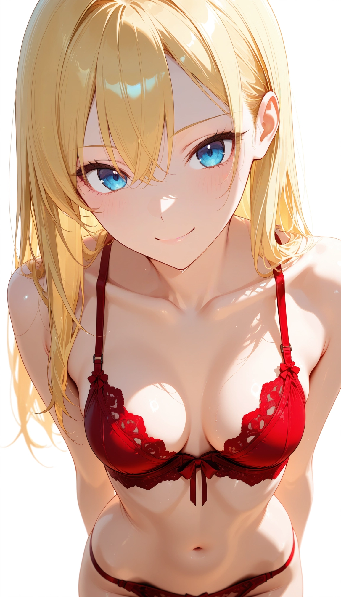 1girl, solo, blonde hair, looking at viewer, smile, red panties · Yamete.gg
